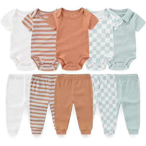 Baby Boy Girl 10 Piece Combined Type Clothing Set Cotton Baby Bodysuits and Pants Set Home Outdoor Infant Clothes