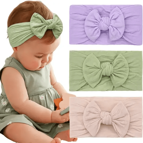 JOYOYO 3 Colors Soft Wide Turban Baby Headbands with 4.5 inches Hair Bow Headbands for Baby Girls Infants Newborn Hair Accessories Toddlers Kids and Children(Pink Green Purple)