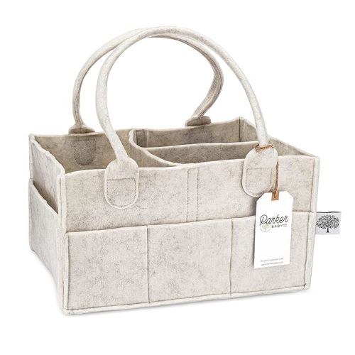 Parker Baby Diaper Caddy - Nursery Storage Bin and Car Organizer for Diapers and Baby Wipes - White, Regular