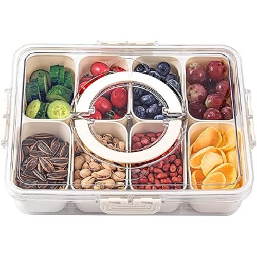 Snackle Box Container with Lid & Handle, Airtight Divided Snack Organizer, Portable Charcuterie Board for Travel, Road Trips, Picnic, Fruits, Veggies, Candy & Nuts