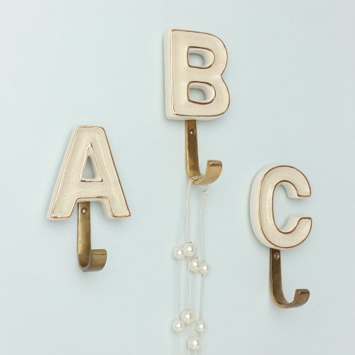 Decor Alphabet Cream Crackle Glazed Hooks In Antique Brass Coat Hooks – Copyright Protected Design