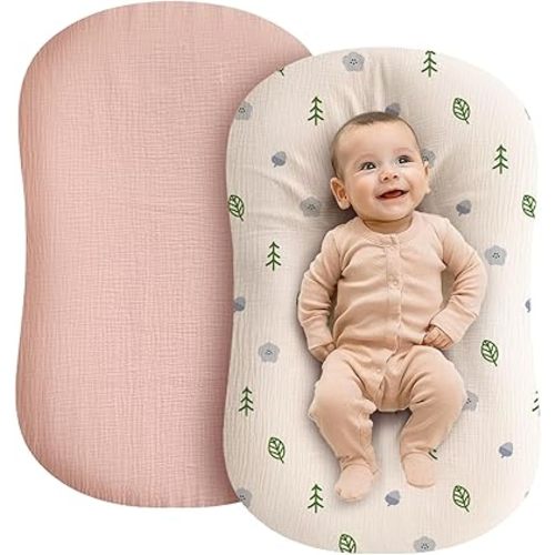 Organic Lounger Cover - 2 Pack Organic Cotton Baby Pillow Lounger Cover for Newborn - Soft and Breathable Infant Pillow Lounger Cover - Covers Only