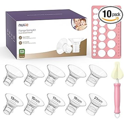 Nuliie 10PCS Silicone Flanges Insert Replacement Kit, Flange Sizing Kit 13/15/17/19/21mm for 24mm Flange/Shield Breast Pumps, Pumping Essential Kit for Moms