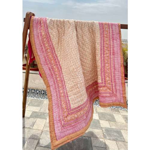 Indian Hand Block Print Quilt Indian Reversible Quilt Cotton Voile Quilt Handmade Floral Quilt Jaipuri Quilt Comforter Kantha Quilt Blanket