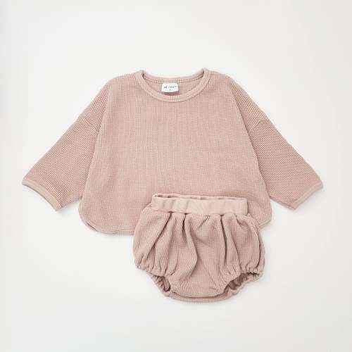 Baby Waffle Cotton Long Tee and Bloomer Set (3-28m) - Antique Pink | AT NOON STORE