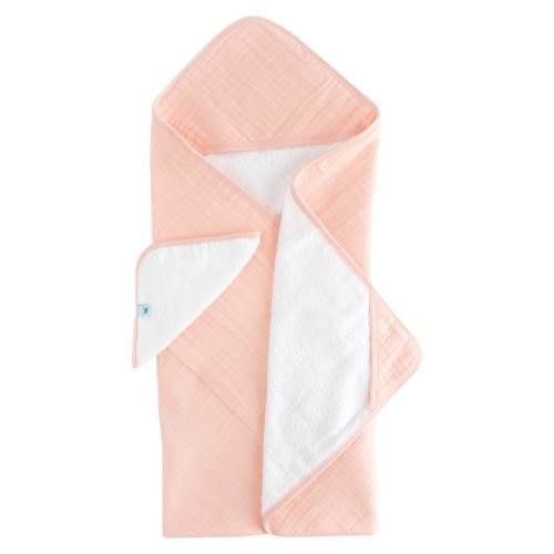 LITTLE UNICORN Cotton Muslin & Terry Hooded Towel, Rose Petal