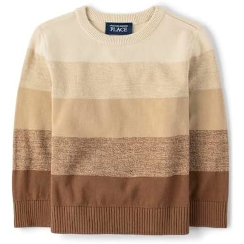 The Children's Place Baby Boy's and Toddler Crew Neck Pullover Sweater, Cinamon Stripe, 6-9 Months