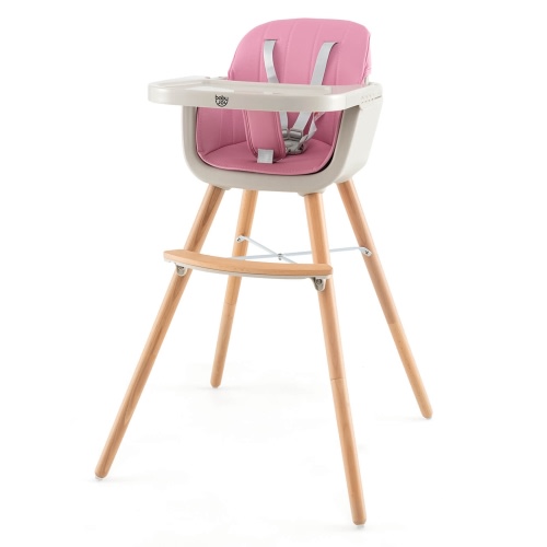 Babyjoy 3 in 1 Convertible Wooden High Chair Toddler Feeding Chair with Cushion Pink
