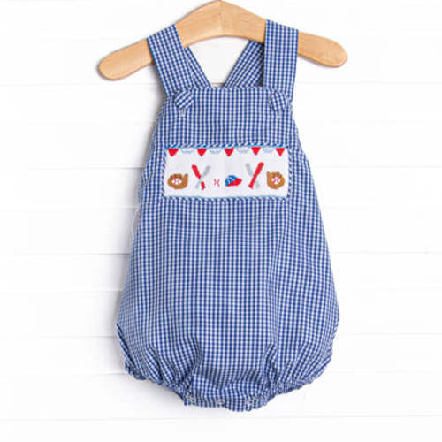 Slugger Season Smocked Bubble, Blue – Stitchy Fish