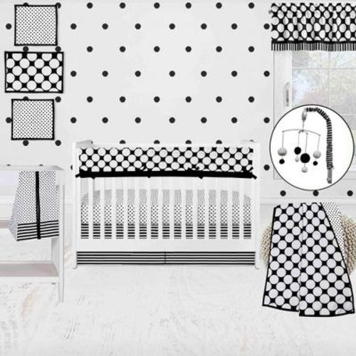 Bacati - Dots Stripes Black/white 10 Pc Crib Bedding Set With Long Rail Guard Cover