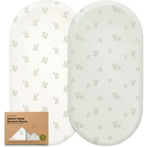 2-Pack Organic Bassinet Sheets for Girls, Boys - 100% Cotton Bassinet Mattress Sheets Compatible with Halo Bassinest Swivel Sleeper, Graco, Baby Delight, Chicco, Unisex Fitted Bassinet Sheets (Elly)