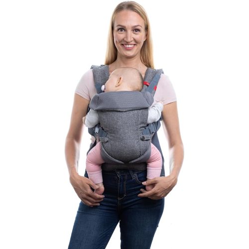 YOU+ME 4-in-1 Newborn to Toddler Chest Carrier - All Positions Front and Back Baby Carriers - Includes 2-in-1 Bandana Bib - Holder for 8-32 lbs (Grey Mesh)