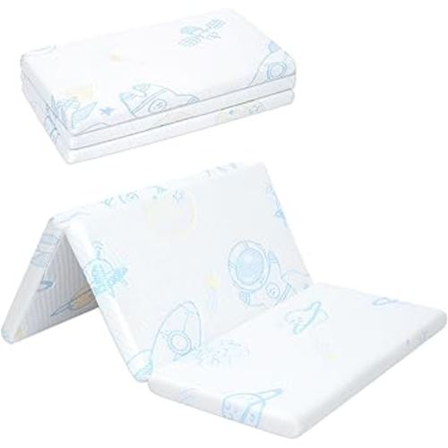 Pack and Play Mattress Pad，Trifold Portable Crib Pack N Play Mattresses,38 * 26" Inch Jacquard Playpen Mattress for Travel Soft Breathable Play Yard Mattress with Washable Cover