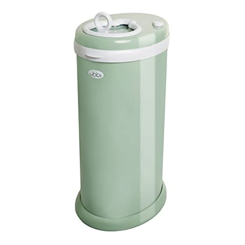 Ubbi Steel Diaper Pail, Odor Locking, No Special Bag Required, Award-Winning, Registry Must-Have, Sage Green