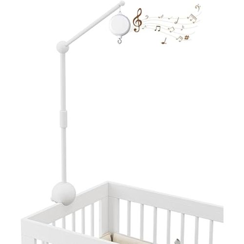 Crib Mobile Arm with Music Box,32.5 Inch White Crib Mobile Stand,Wooden Mobile Arm for Crib (2 Modes,360°Adjustable,100% Beech Wood) Baby Crib Mobile for Boy and Girl