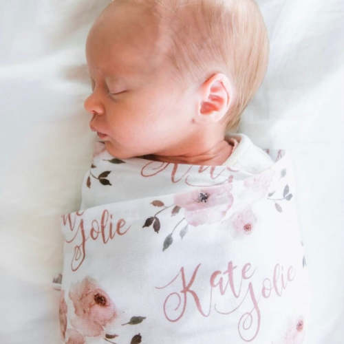 Millie's Dusty Rose Garden Personalized Baby Name Swaddle Blanket