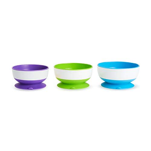 Munchkin® Stay Put™ Suction Bowls for Babies and Toddlers, 3 Pack, Blue/Green/Purple - 3pc Bowls, Purple
