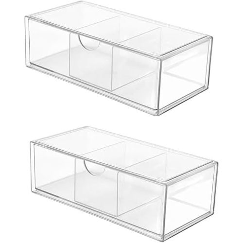 Hair Accessories Organizer for Girls, Clear Acrylic Hair Tie Organizer, or Headband, bows，Cute Small Stackable Storage Drawer Container Caddy Box for Bathroom Vanity Countertop 2PCS