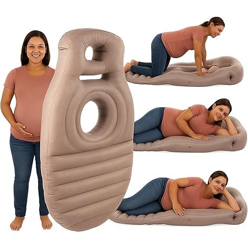 Inflatable Pregnancy Pillow with Belly & Head Hole – Full Body Maternity Airbed for Stomach Sleeping, Back Pain & SPD Relief – Comfortable, Portable & Includes Electric Pump Gray