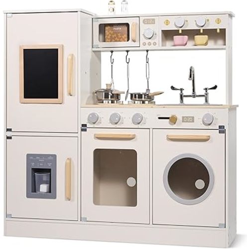 Wooden Kitchen Playset for Kids Toddler, Pretend Play Kitchen Set Toy for Girls and Boys, with Kitchen Accessories