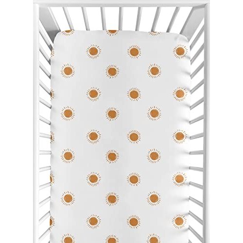 Sweet Jojo Designs White and Orange Boho Sun Boy or Girl Fitted Crib Sheet Baby or Toddler Bed Nursery - Pumpkin Bohemian Celestial Sky Desert Sunshine Outdoors Nature Gender Neutral