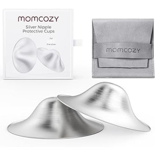 Momcozy 999 Silver Nursing Cups, Hole-Free Design, 999 Silver Nipple Shields, Breastfeeding Essentials, Silver Nipple Shields for Breastfeeding Newborns, Metal Nipple Shields, Regular Size