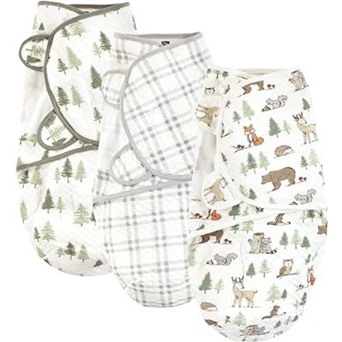 Hudson Baby Unisex Baby Quilted Cotton Swaddle Wrap 3pk, Forest Animals, 0-3 Months