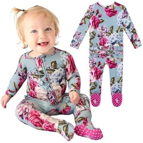 Posh Peanut Baby Girl Sleepers - Viscose from Bamboo Baby Pajamas & 2 Way Zipper Sleepers - Ruffled Baby Clothes for Girls