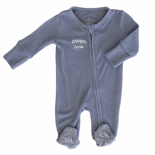 Embroidered Bamboo Waffle Zipper Footie | Lake