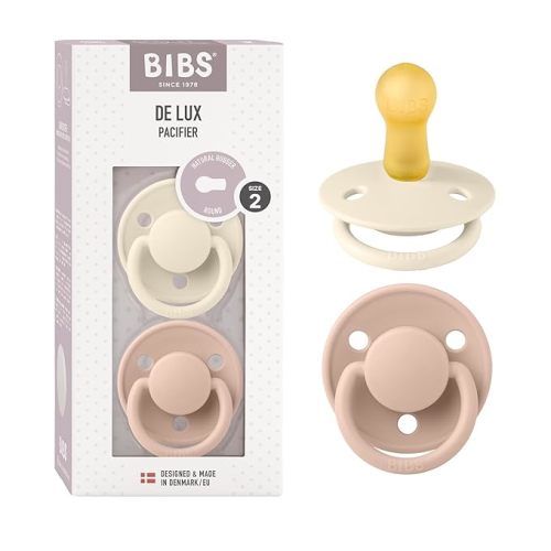 BIBS Pacifiers - De Lux Collection | BPA-Free Baby Pacifier | Made in Denmark | Set of 2 Ivory/Blush Color Premium Soothers | Size 6-18 Months - Size 2 (Pack of 2)