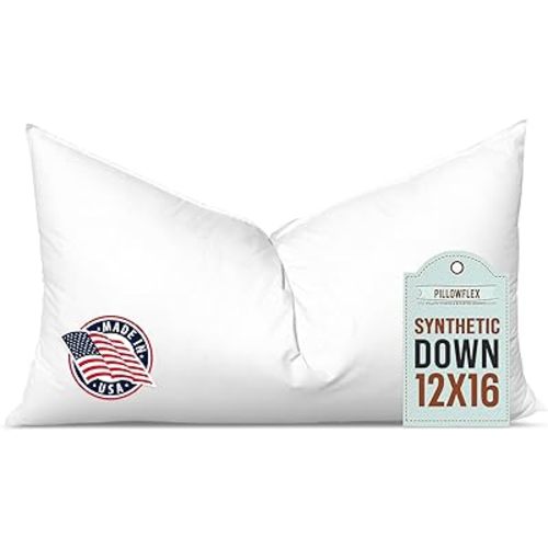 Pillowflex Synthetic Down Pillow Insert - 12x16 Down Alternative Pillow, Ultra Soft, Small Rectangle Lumbar, Travel, Neck, Sleeping Pillow - 1 Decorative Pillow Form