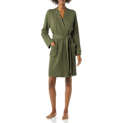 Amazon Essentials Women's Lightweight Cotton Waffle Mid-Length Bathrobe (Available in Plus Size)