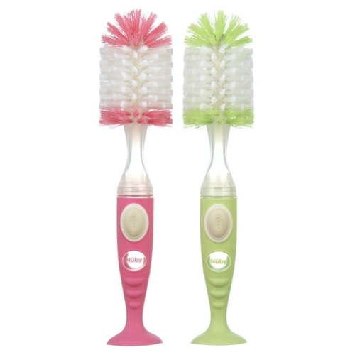 Nuby Easy Clean Soap Dispensing Brush, Pink/Green, 2 Count
