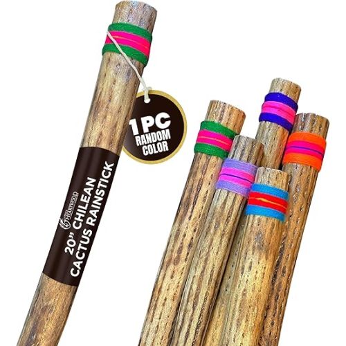 Africa Heartwood Project 20" Cactus Rainstick from Chile - Authentic Handcrafted Rain Stick Musical Instrument with Colored Yarn Wrap and Durable Sealant (Random Color)