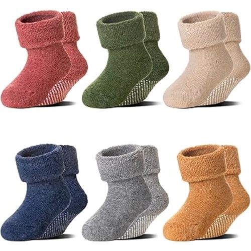 6 Pairs Baby Boy Girl Non Slip Socks Child Toddler Winter Thick Soft Wool Kids Warm Socks with Grips