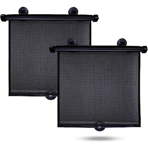 EcoNour Car Side Window Sun Shade (2 Pack) | Retractable Roller Sunshade for Kids | Baby Car Window Shades for UV and Sun Glare Protection | Baby Travel Accessories (15"x17")