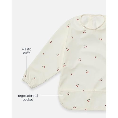 Lalo Smock Bib - Long Sleeve Baby Bib, Elastic Cuffs for Comfort, Large Catch-All Pocket, Waterproof Recycled Polyester - Durable Baby Smock Bib for Mealtime & Playtime - Ages 6-24 Mo. - Cherry