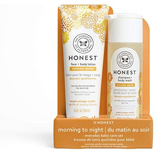The Honest Company 2Piece Everyday Gentle Sweet Orange Vanilla Shampoo and Body Wash 10 Fl Oz Face and Body Lotion 8.5 Fl Oz Tear Free Naturally Derived Ingredients, Sulfate and Paraben Free Baby Bath