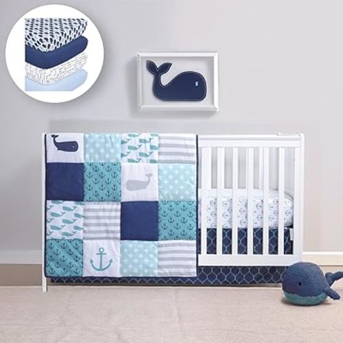 The Peanutshell Nautical Nursery Collection - 7 Piece Set - Crib Comforter, 5 Crib Sheets, Crib Skirt