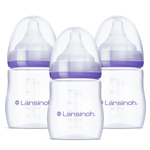 Lansinoh Anti-Colic Baby Bottles for Breastfeeding Babies, 3 ct, 5 fl oz, Slow Flow Nipples, Size S