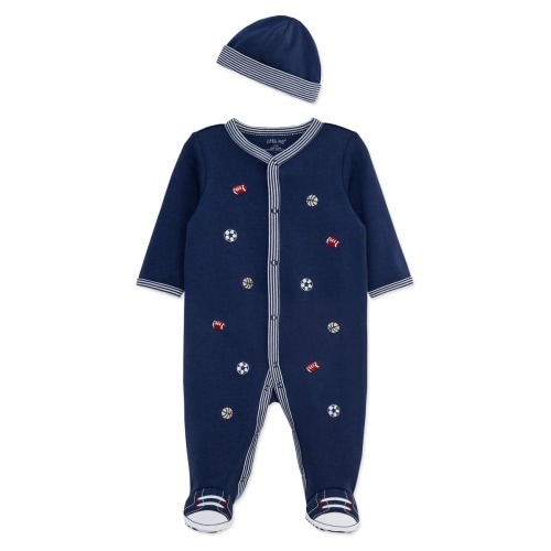 Sports Cotton Footie & Hat Set, 6M