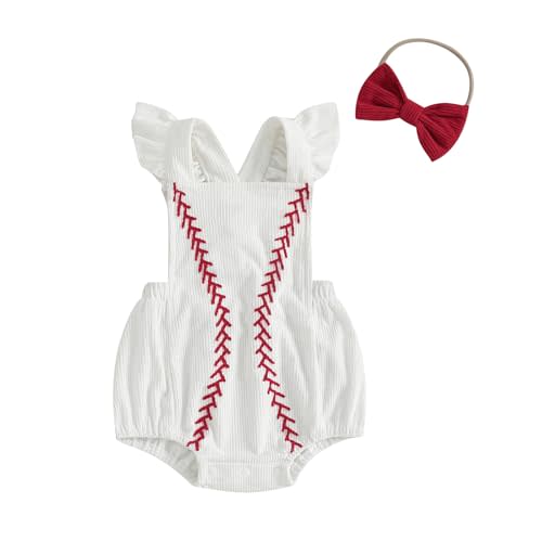 Dewadbow Infant Baby Boys Girls Overalls Sleeveless Baseball Embroidery Corduroy Romper Bodysuit Cute Newborn Outfit