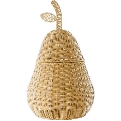 Kaplan Early Learning Pear Washable Wicker Floor Basket | Fruit-Shaped Woven Rattan Storage Bin | Home Decor Organizer