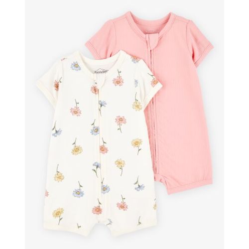 Baby 2-Pack PurelySoft Zip-Up Rompers- Pink/Floral - Carter's | Carter's