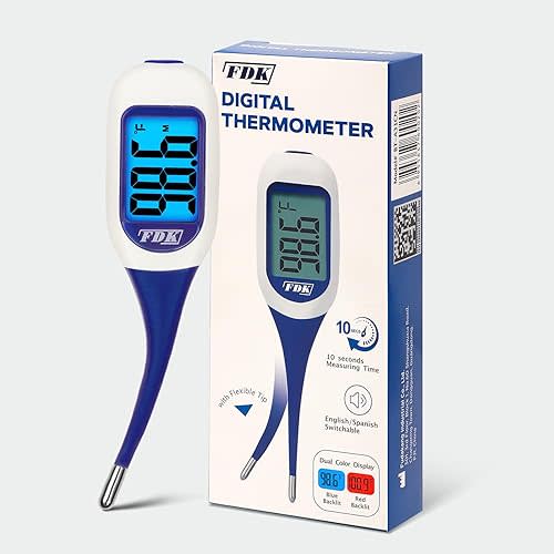 Digital Thermometer for Fever – Fast & Accurate Readings, Large LCD, Dual Color Backlight, Flexible Tip, Ideal for Adults, Kids, and Babies