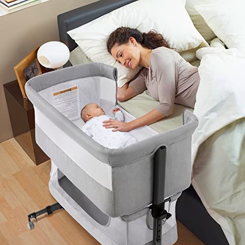 nordmiex 3 in 1 Baby Crib Bedside Crib,Baby Bassinet,Baby Bed Adjustable Portable Bed for Infant/Baby,Light Grey
