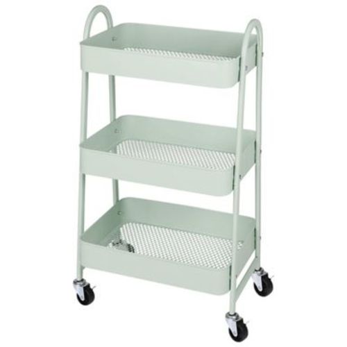 JIONJOY 3 Tier Utility Rolling Cart, Premium Metal Mobile Storage Cart with Lockable Wheels, Ultimate Organizer for All-Room- Green