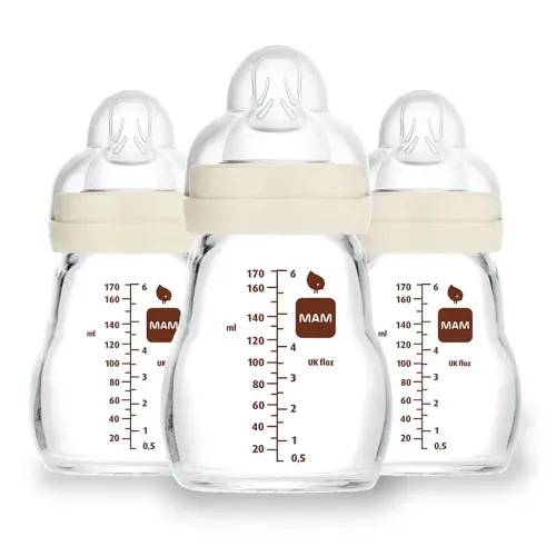 MAM Feel Good Slow Flow Premium Glass Baby Bottles, Easy Switch Between Breast and Bottle, 5oz, 0+ Months, Unisex, 3 Pack