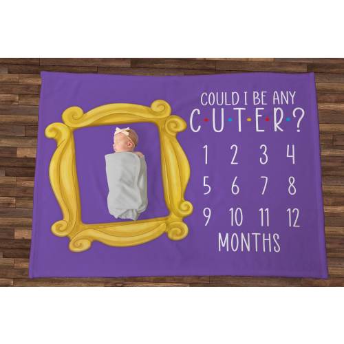 Friends Themed Milestone Blanket w/ Iconic Yellow Frame and Purple Door | Personalized Baby Blanket | Perfect Shower Gift