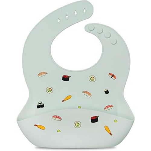 Loulou Lollipop Waterproof Silicone Feeding Bib for Babies & Toddlers, Catch-All Pouch, Easy Clean, 3–36 Months – Sushi